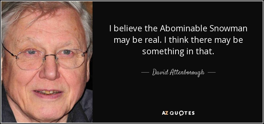 I believe the Abominable Snowman may be real. I think there may be something in that. - David Attenborough