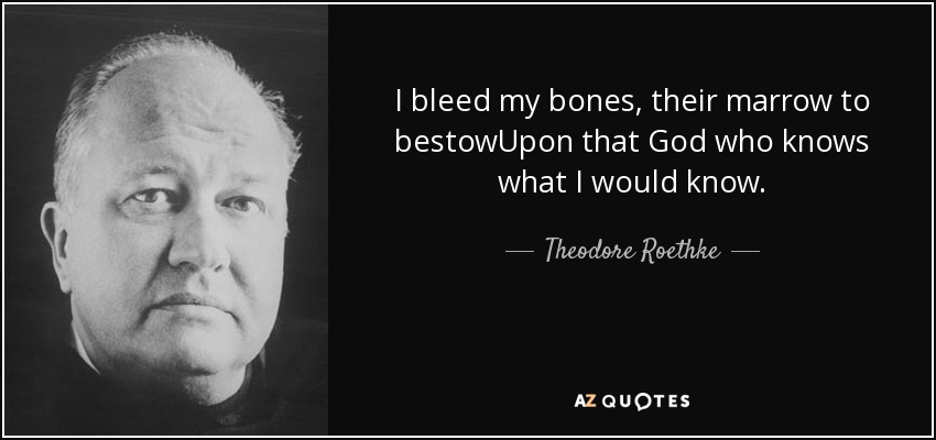 I bleed my bones, their marrow to bestowUpon that God who knows what I would know. - Theodore Roethke