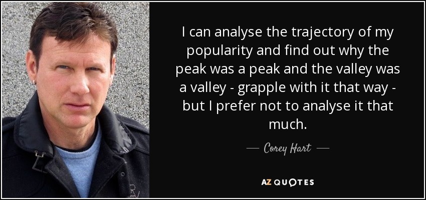 I can analyse the trajectory of my popularity and find out why the peak was a peak and the valley was a valley - grapple with it that way - but I prefer not to analyse it that much. - Corey Hart