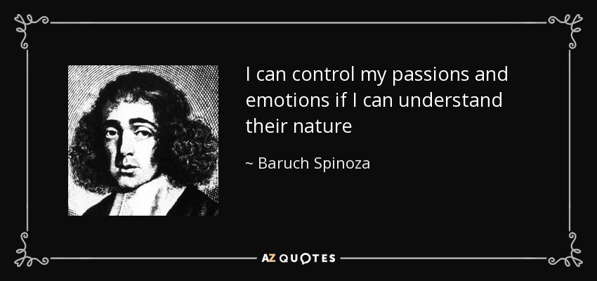 I can control my passions and emotions if I can understand their nature - Baruch Spinoza