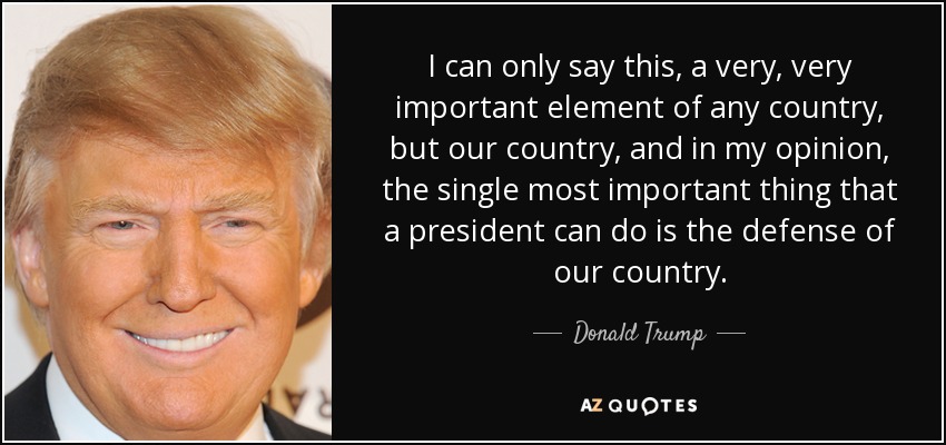 I can only say this, a very, very important element of any country, but our country, and in my opinion, the single most important thing that a president can do is the defense of our country. - Donald Trump