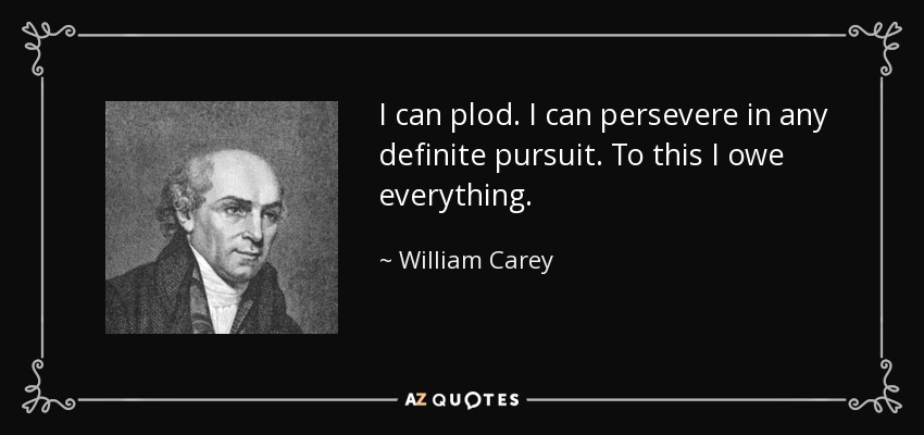 I can plod. I can persevere in any definite pursuit. To this I owe everything. - William Carey