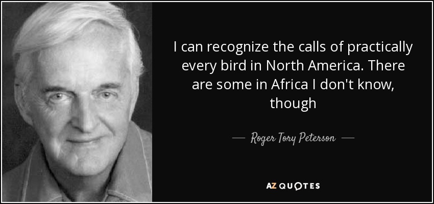 I can recognize the calls of practically every bird in North America. There are some in Africa I don't know, though - Roger Tory Peterson
