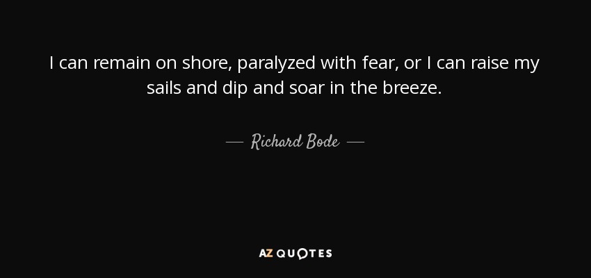 I can remain on shore, paralyzed with fear, or I can raise my sails and dip and soar in the breeze. - Richard Bode