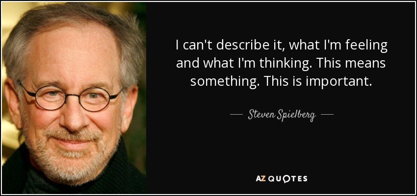 I can't describe it, what I'm feeling and what I'm thinking. This means something. This is important. - Steven Spielberg
