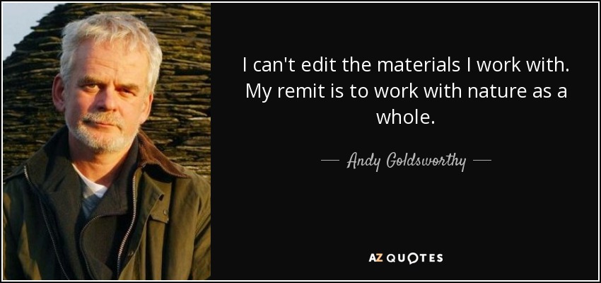 I can't edit the materials I work with. My remit is to work with nature as a whole. - Andy Goldsworthy