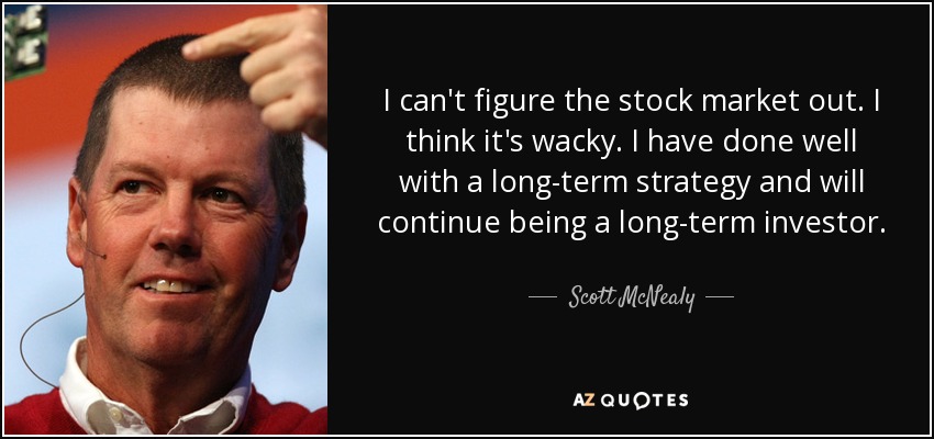 I can't figure the stock market out. I think it's wacky. I have done well with a long-term strategy and will continue being a long-term investor. - Scott McNealy