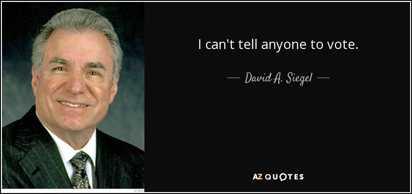 I can't tell anyone to vote. - David A. Siegel