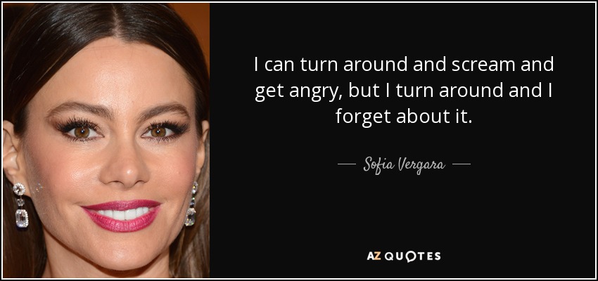 I can turn around and scream and get angry, but I turn around and I forget about it. - Sofia Vergara