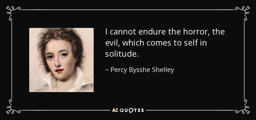 I cannot endure the horror, the evil, which comes to self in solitude. - Percy Bysshe Shelley