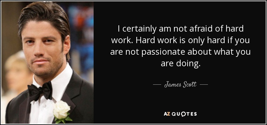 I certainly am not afraid of hard work. Hard work is only hard if you are not passionate about what you are doing. - James Scott