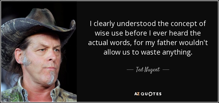 I clearly understood the concept of wise use before I ever heard the actual words, for my father wouldn't allow us to waste anything. - Ted Nugent