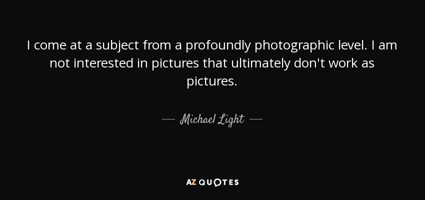 I come at a subject from a profoundly photographic level. I am not interested in pictures that ultimately don't work as pictures. - Michael Light