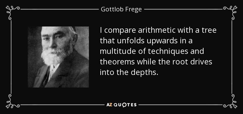 I compare arithmetic with a tree that unfolds upwards in a multitude of techniques and theorems while the root drives into the depths. - Gottlob Frege