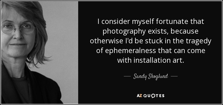 I consider myself fortunate that photography exists, because otherwise I'd be stuck in the tragedy of ephemeralness that can come with installation art. - Sandy Skoglund