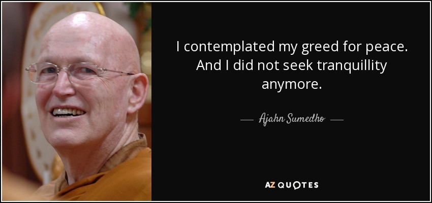 I contemplated my greed for peace. And I did not seek tranquillity anymore. - Ajahn Sumedho