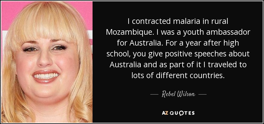 I contracted malaria in rural Mozambique. I was a youth ambassador for Australia. For a year after high school, you give positive speeches about Australia and as part of it I traveled to lots of different countries. - Rebel Wilson