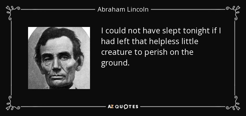 I could not have slept tonight if I had left that helpless little creature to perish on the ground. - Abraham Lincoln