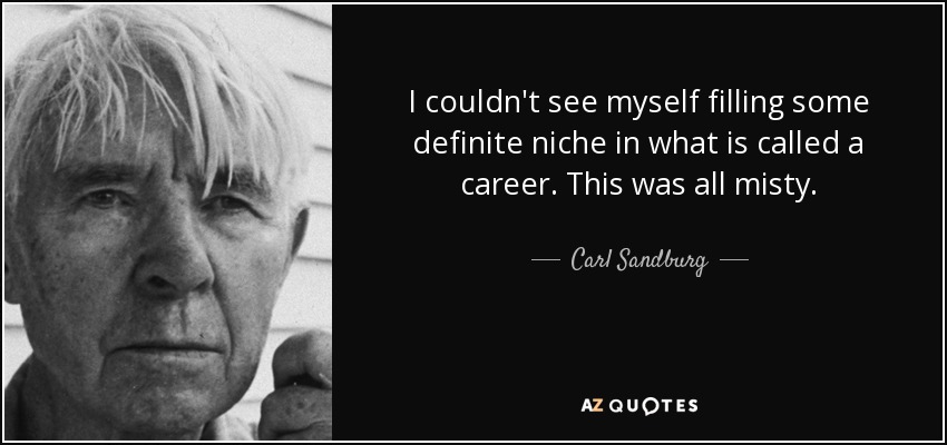 I couldn't see myself filling some definite niche in what is called a career. This was all misty. - Carl Sandburg