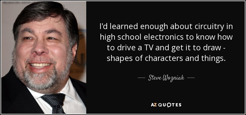 I'd learned enough about circuitry in high school electronics to know how to drive a TV and get it to draw - shapes of characters and things. - Steve Wozniak