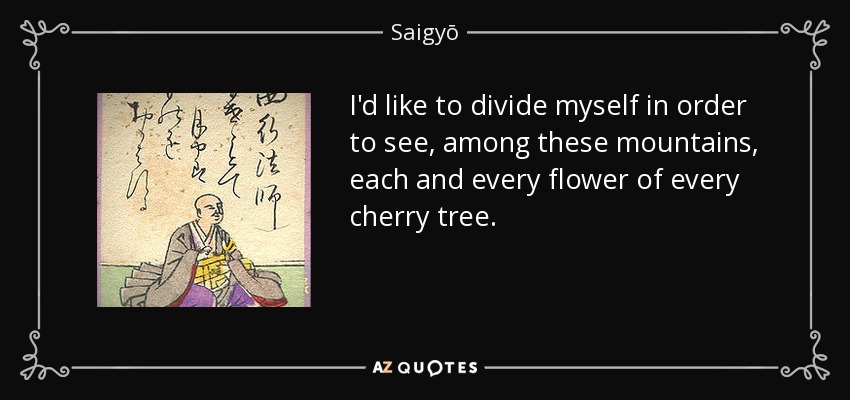 I'd like to divide myself in order to see, among these mountains, each and every flower of every cherry tree. - Saigyō