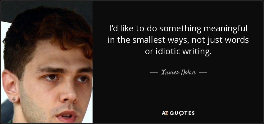 I'd like to do something meaningful in the smallest ways, not just words or idiotic writing. - Xavier Dolan