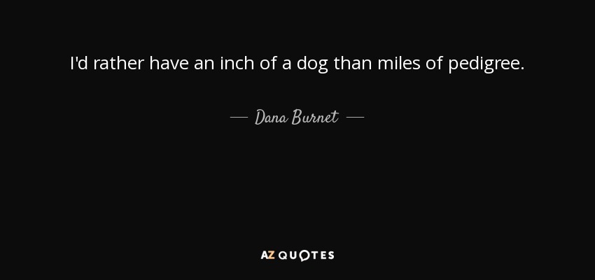 I'd rather have an inch of a dog than miles of pedigree. - Dana Burnet