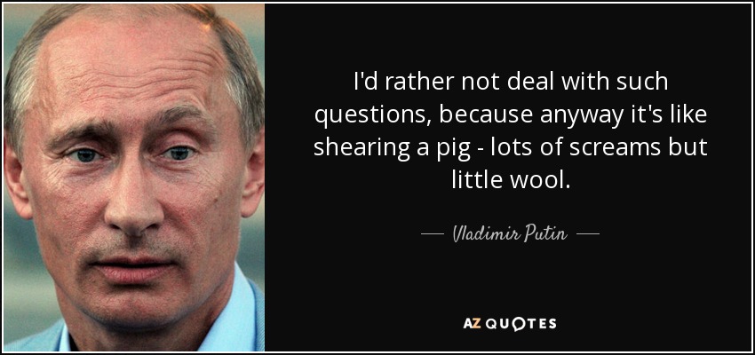 I'd rather not deal with such questions, because anyway it's like shearing a pig - lots of screams but little wool. - Vladimir Putin