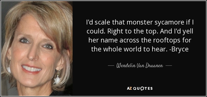 I'd scale that monster sycamore if I could. Right to the top. And I'd yell her name across the rooftops for the whole world to hear. -Bryce - Wendelin Van Draanen