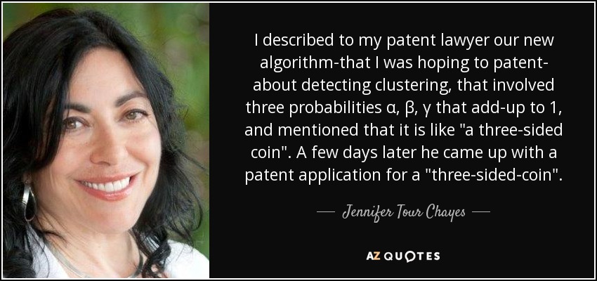 I described to my patent lawyer our new algorithm-that I was hoping to patent- about detecting clustering, that involved three probabilities α , β, γ that add-up to 1, and mentioned that it is like 