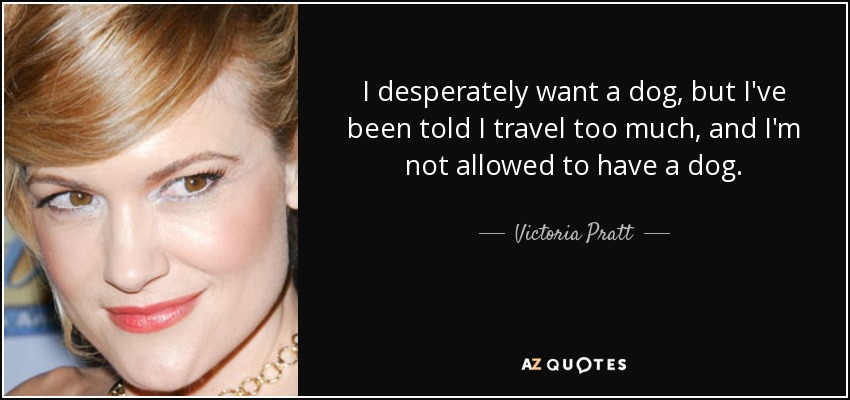 I desperately want a dog, but I've been told I travel too much, and I'm not allowed to have a dog. - Victoria Pratt