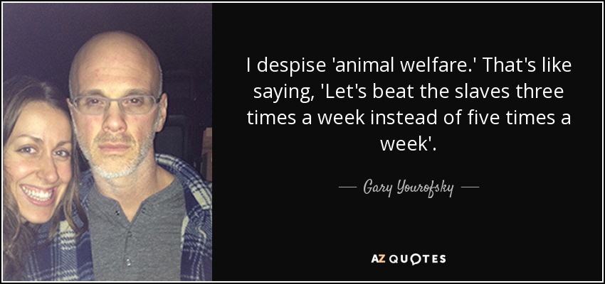 I despise 'animal welfare.' That's like saying, 'Let's beat the slaves three times a week instead of five times a week'. - Gary Yourofsky