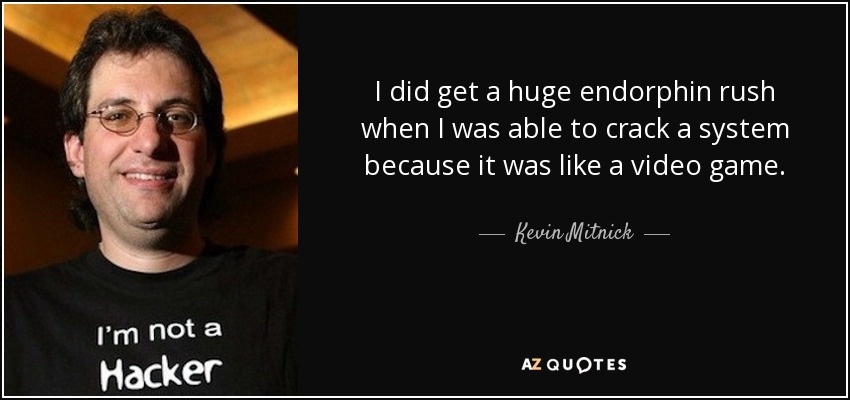 I did get a huge endorphin rush when I was able to crack a system because it was like a video game. - Kevin Mitnick