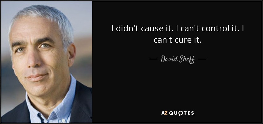 I didn't cause it. I can't control it. I can't cure it. - David Sheff