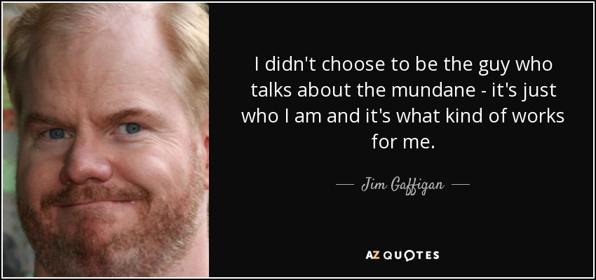I didn't choose to be the guy who talks about the mundane - it's just who I am and it's what kind of works for me. - Jim Gaffigan