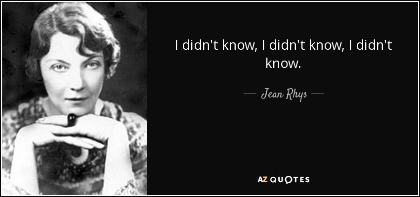 I didn't know, I didn't know, I didn't know. - Jean Rhys