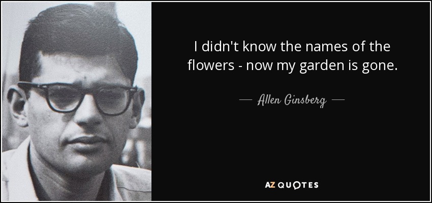 I didn't know the names of the flowers - now my garden is gone. - Allen Ginsberg