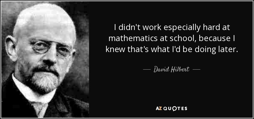 I didn't work especially hard at mathematics at school, because I knew that's what I'd be doing later. - David Hilbert