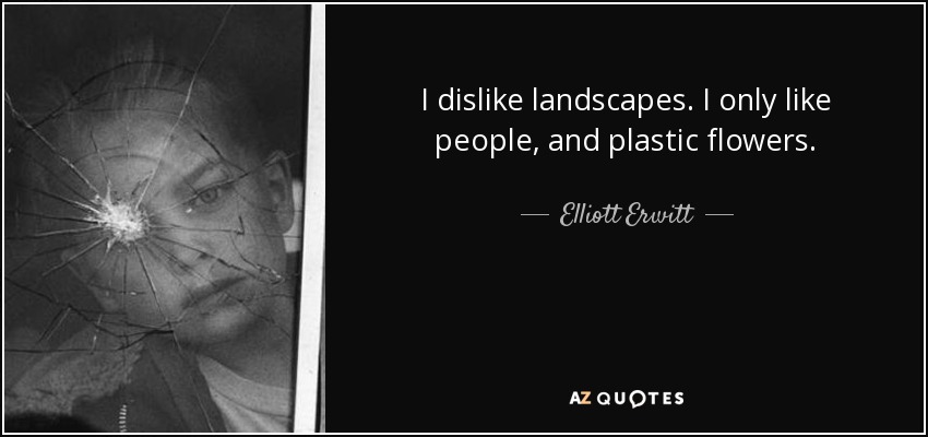I dislike landscapes. I only like people, and plastic flowers. - Elliott Erwitt