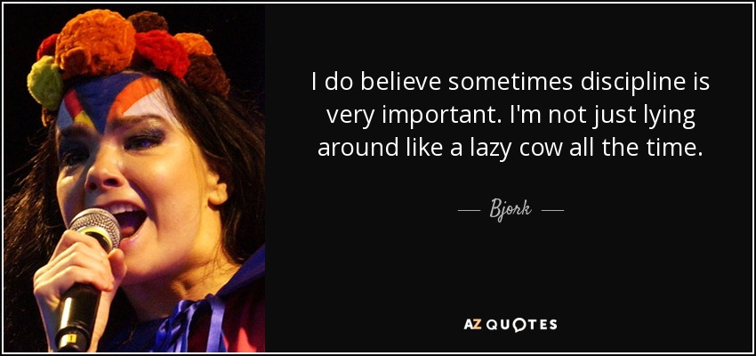 I do believe sometimes discipline is very important. I'm not just lying around like a lazy cow all the time. - Bjork