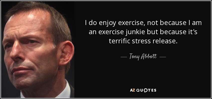 I do enjoy exercise, not because I am an exercise junkie but because it's terrific stress release. - Tony Abbott