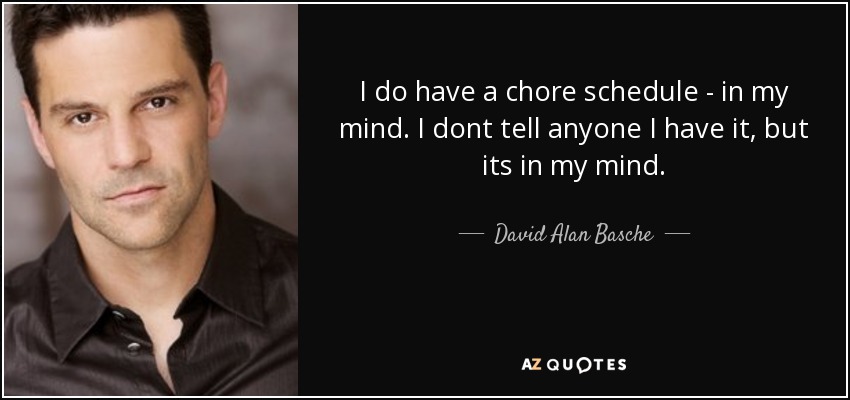 I do have a chore schedule - in my mind. I dont tell anyone I have it, but its in my mind. - David Alan Basche