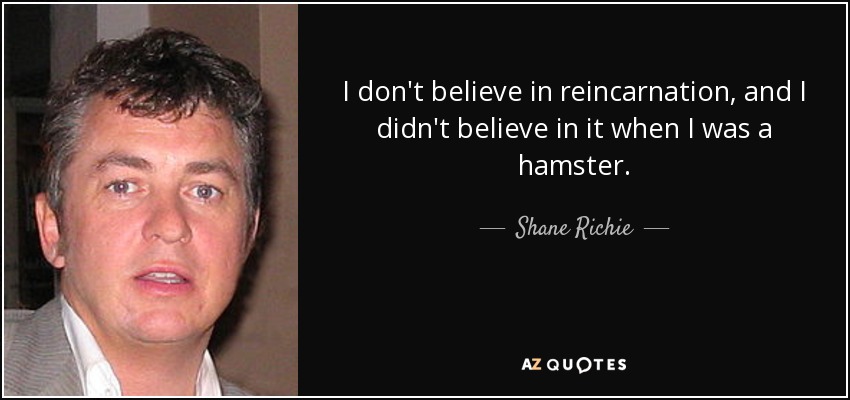 I don't believe in reincarnation, and I didn't believe in it when I was a hamster. - Shane Richie