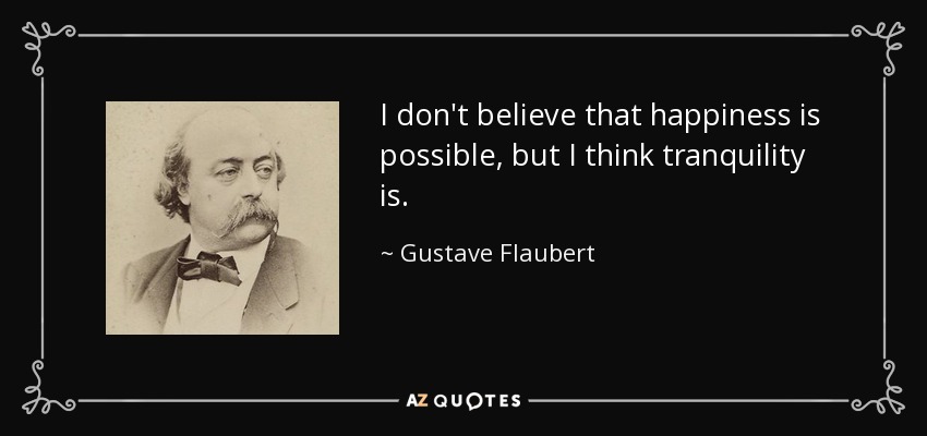 I don't believe that happiness is possible, but I think tranquility is. - Gustave Flaubert