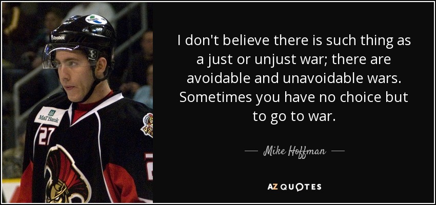 I don't believe there is such thing as a just or unjust war; there are avoidable and unavoidable wars. Sometimes you have no choice but to go to war. - Mike Hoffman