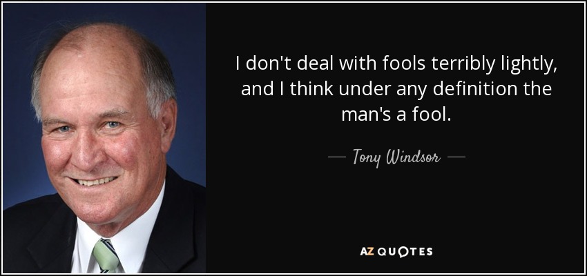 I don't deal with fools terribly lightly, and I think under any definition the man's a fool. - Tony Windsor