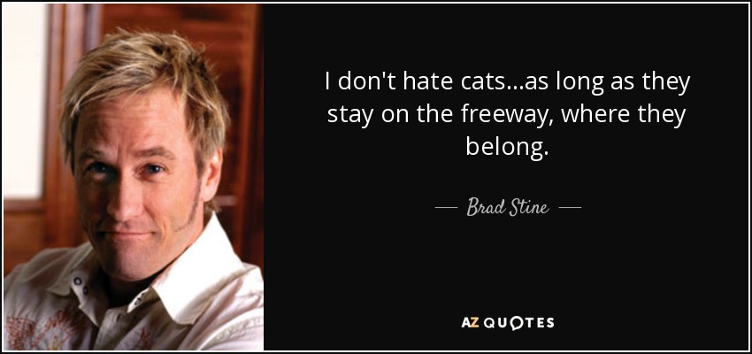 I don't hate cats...as long as they stay on the freeway, where they belong. - Brad Stine