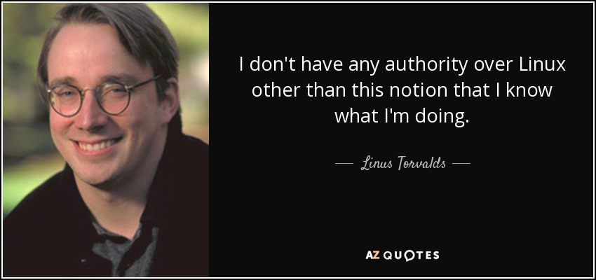 I don't have any authority over Linux other than this notion that I know what I'm doing. - Linus Torvalds