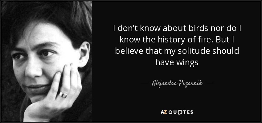 I don’t know about birds nor do I know the history of fire. But I believe that my solitude should have wings - Alejandra Pizarnik