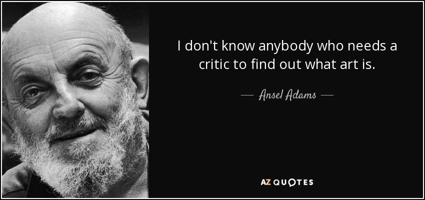 I don't know anybody who needs a critic to find out what art is. - Ansel Adams